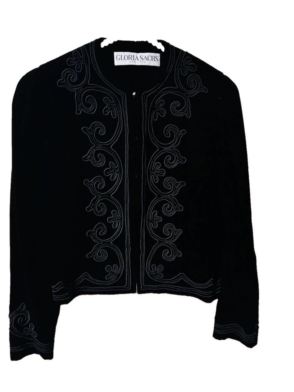 Vintage Gloria Sachs Velvet Skirt Set Jacket SZ 8 Skirt SZ 6 Embroidery Detail.
